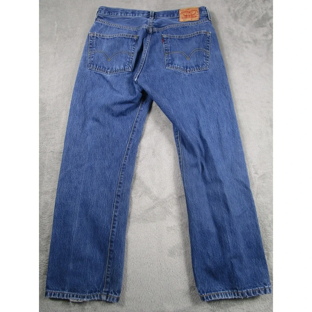 Levis 501 Jeans Mens 32x28 Blue Demim Distressed Button‎ Fly Cotton Pockets
